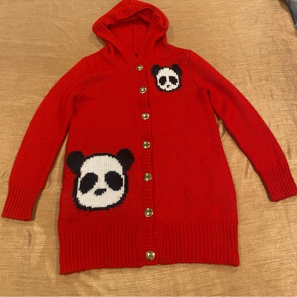Red Knit Panda Cardigan - Cute Hooded Button-Up Sweater - Picture 1 of 7